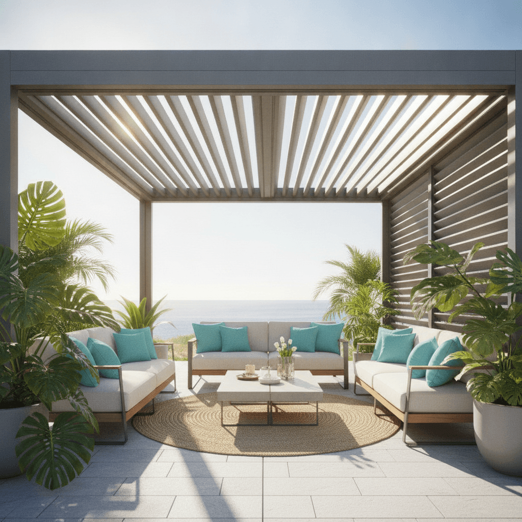 Terrasse ombragée baignée de soleil